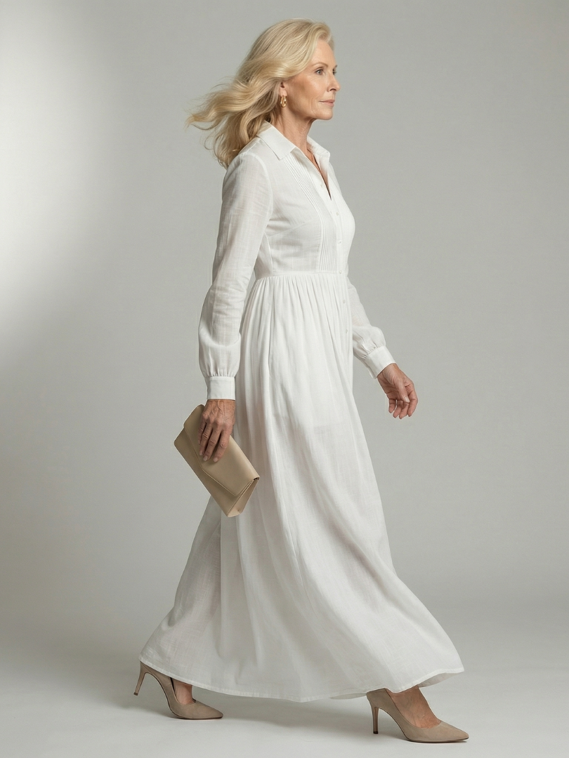 Soft Flow Button-Front Maxi Dress