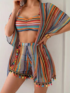 Women's 4-Piece Bikini Set – Cover-Up Shirt, Shorts