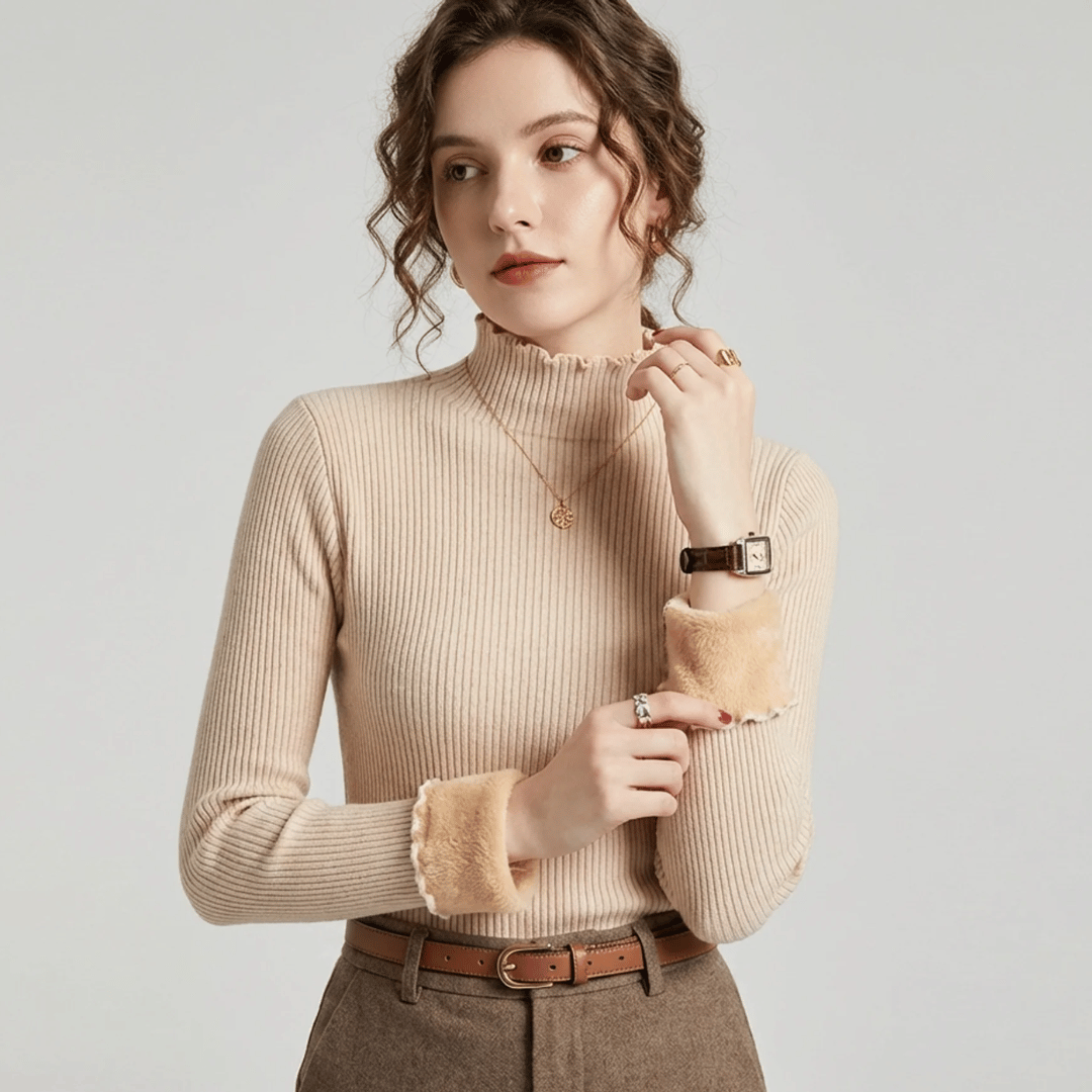 Olivia | Fleece Lined Ribbed High Neck Jumper