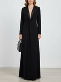 Women's Deep V-Neck Long Sleeve Maxi Dress