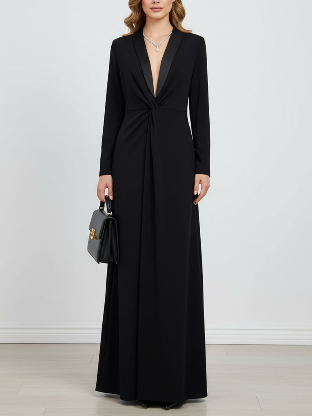 Women's Deep V-Neck Long Sleeve Maxi Dress