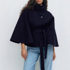 Women's Belted High Collar Cape Coat
