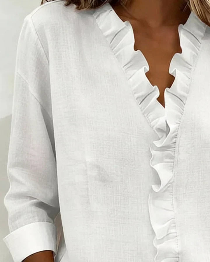 Ruffled blouse with a V-neck
