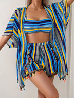 Women's 4-Piece Bikini Set – Cover-Up Shirt, Shorts