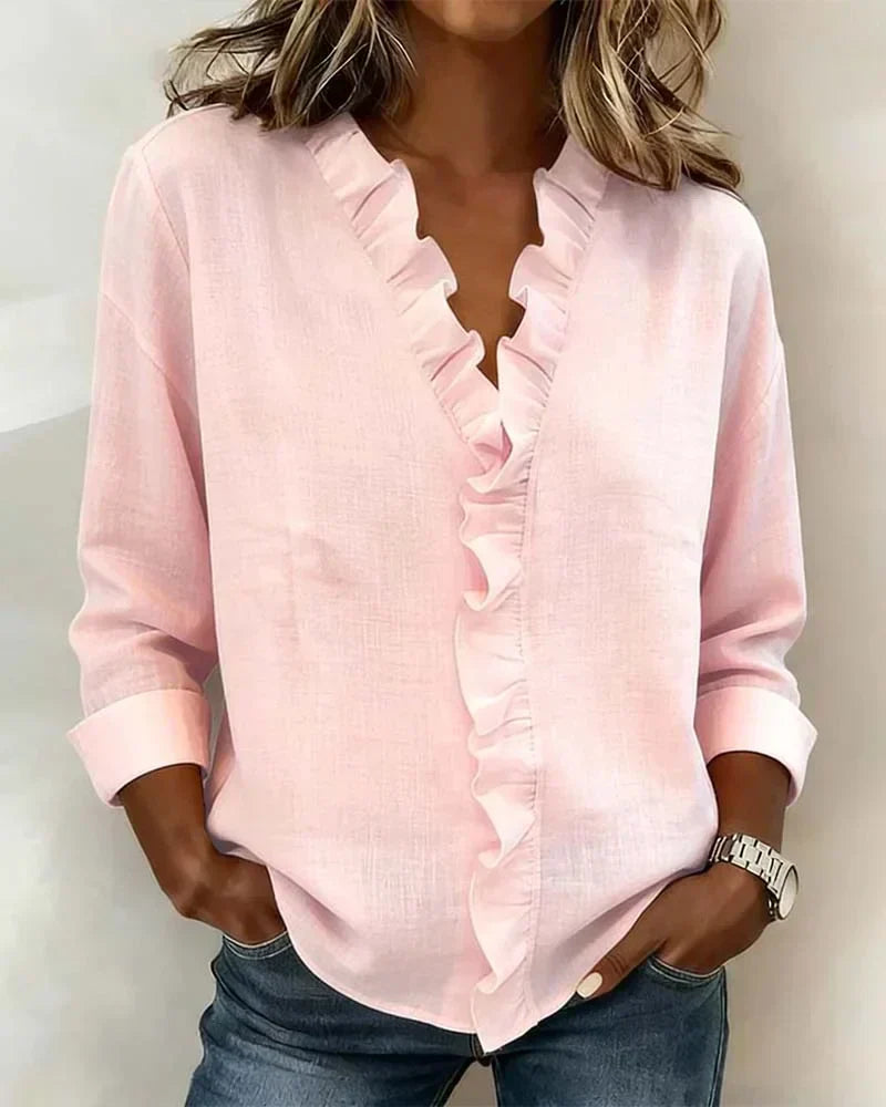 Ruffled blouse with a V-neck
