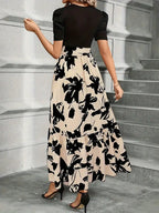 Hannah Floral Print Maxi Dress – High-Waisted Tie Front, A-Line