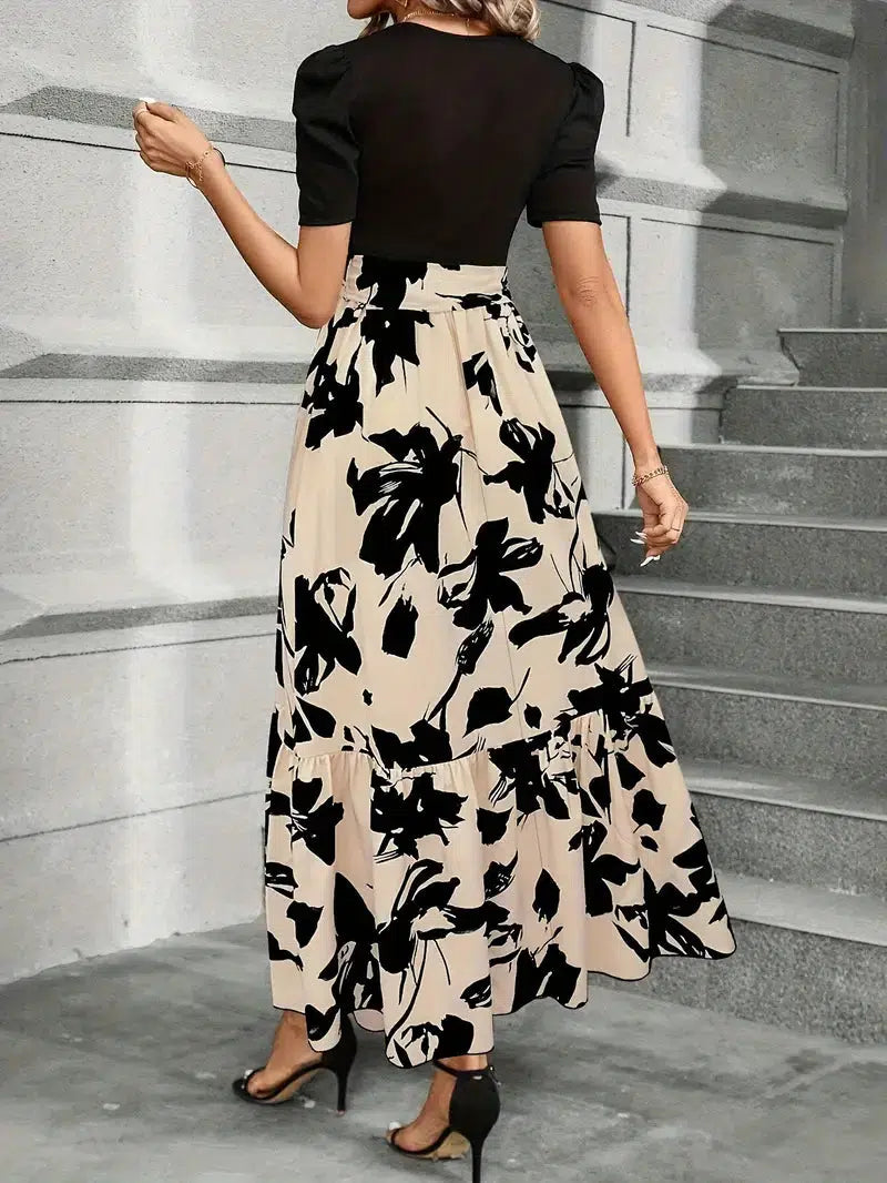 Hannah Floral Print Maxi Dress – High-Waisted Tie Front, A-Line