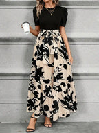 Hannah Floral Print Maxi Dress – High-Waisted Tie Front, A-Line