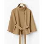 Women's Belted High Collar Cape Coat