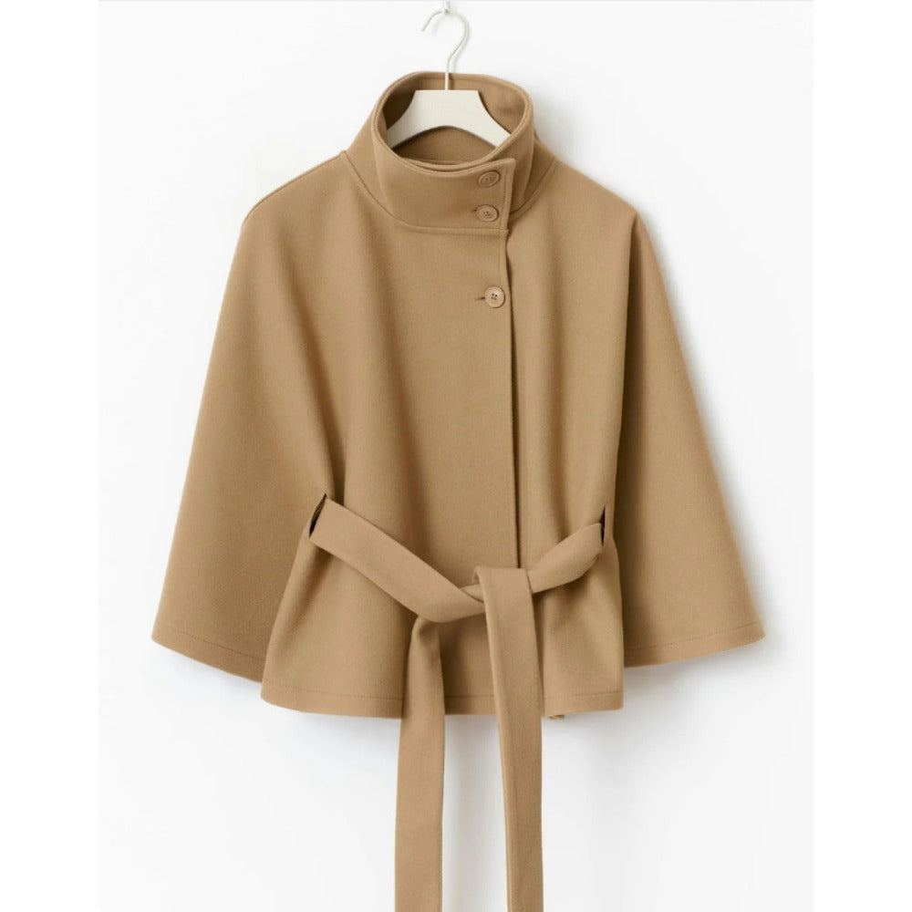 Women's Belted High Collar Cape Coat