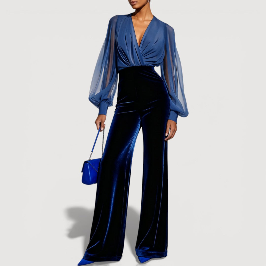 ZAIRA – Elegant Velvet Look Set, Blue