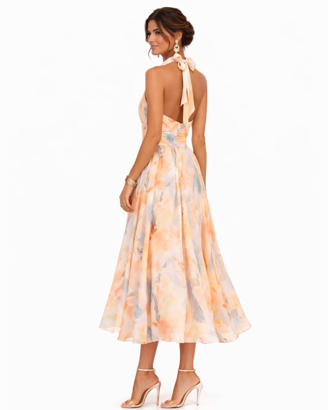 Aurora Watercolour Print Halter Neck Dress