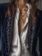 Women's Floral Embroidered Velvet Long Jacket