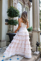 Maya | Tiered Long Sleeve Maxi Dress - Crochet Lace Trim & Ruffle Hem