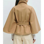 Women's Belted High Collar Cape Coat