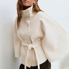 Women's Belted High Collar Cape Coat