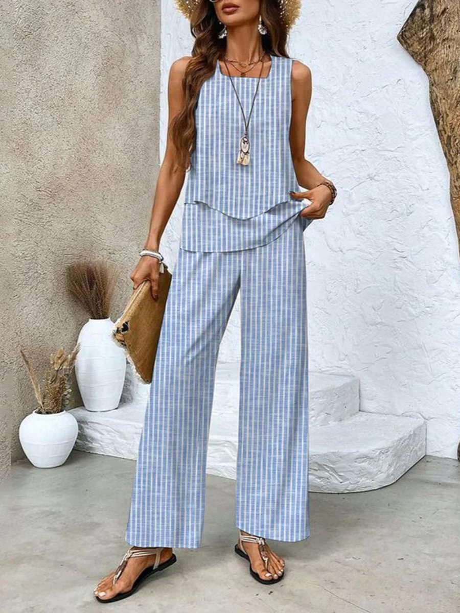 Abigail Two-Piece Set – Sleeveless Blouse, Wide-Leg Pants