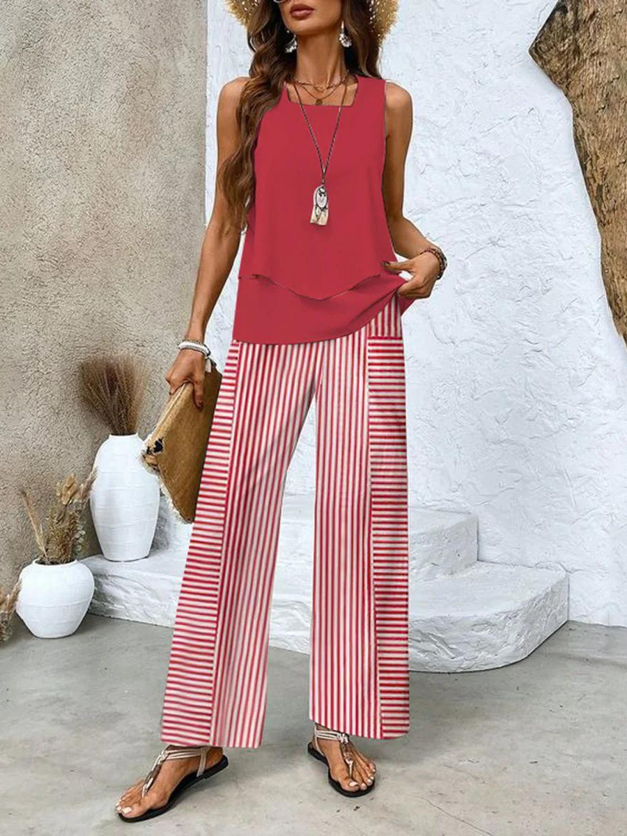 Abigail Two-Piece Set – Sleeveless Blouse, Wide-Leg Pants