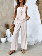 Abigail Two-Piece Set – Sleeveless Blouse, Wide-Leg Pants