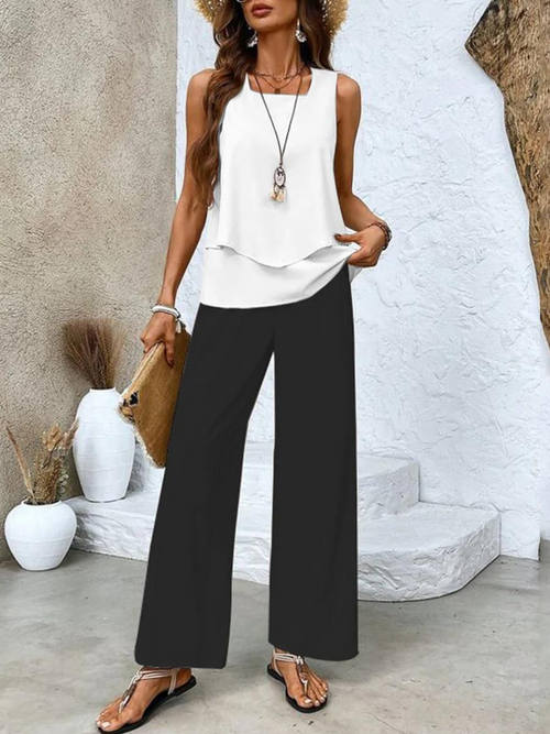 Abigail Two-Piece Set – Sleeveless Blouse, Wide-Leg Pants