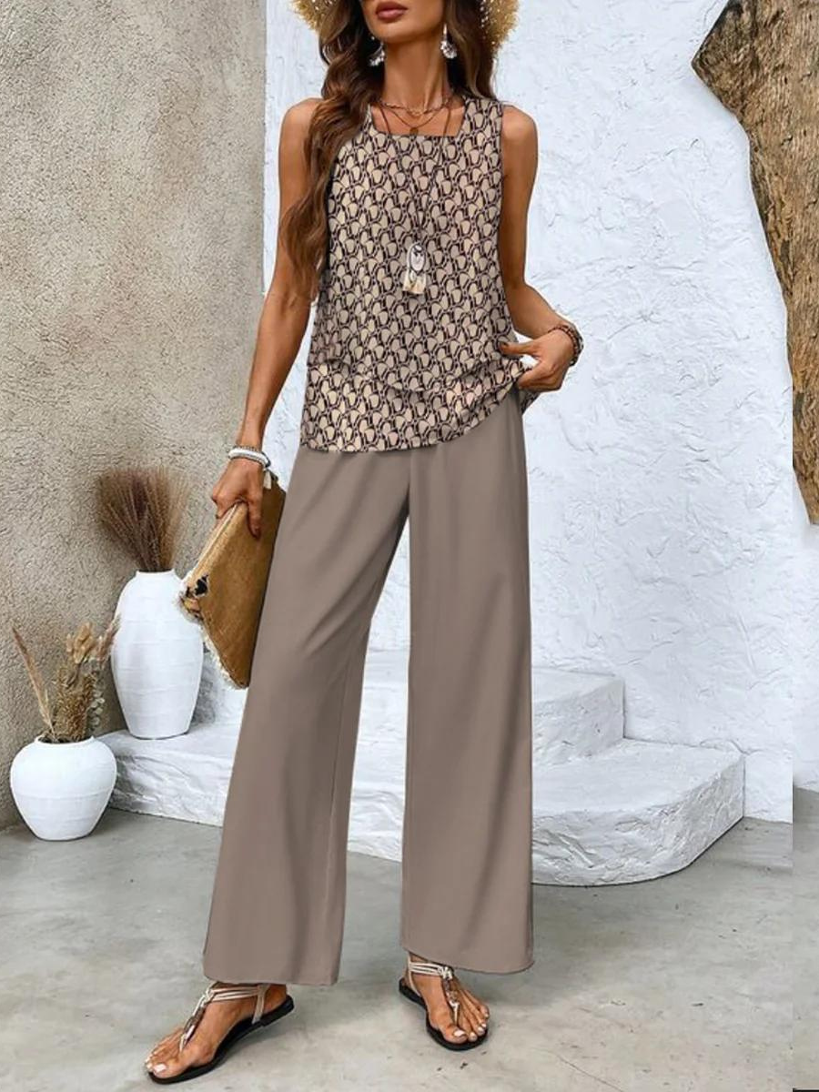 Abigail Two-Piece Set – Sleeveless Blouse, Wide-Leg Pants