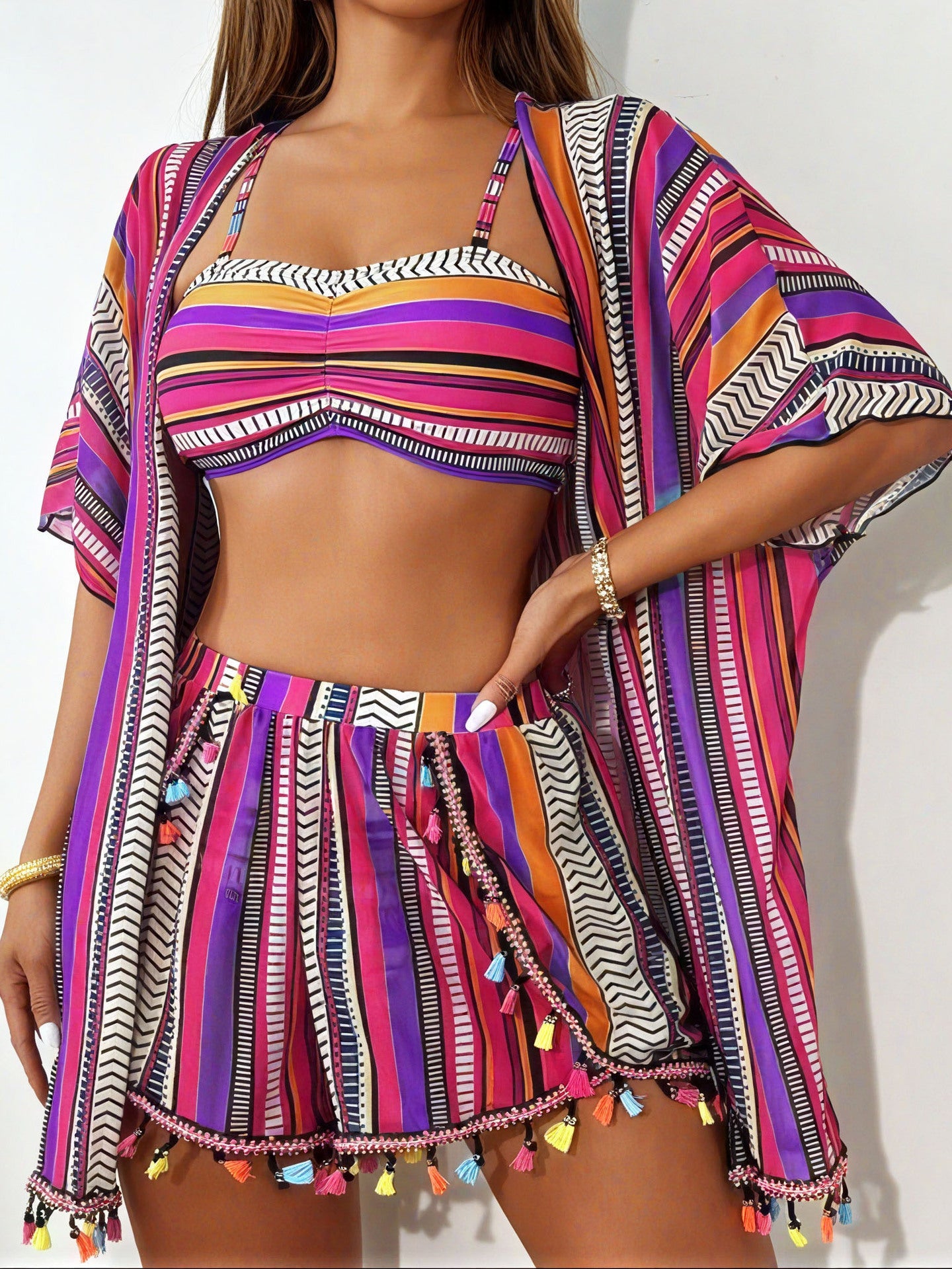 Women's 4-Piece Bikini Set – Cover-Up Shirt, Shorts
