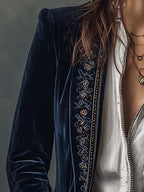 Women's Floral Embroidered Velvet Long Jacket