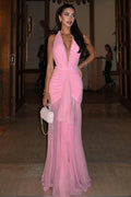 Pearl | Halter Mermaid Maxi Dress - High Waist & Tie Strap Detail