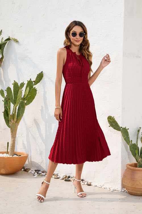 Women's Pleated Halter Midi Dress