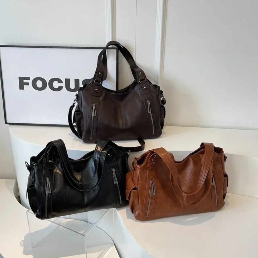 Women's Vegan Leather Zip Shoulder Bag