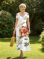 Camila | White Floral Off-Shoulder A-Line Maxi Dress