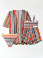 Women's 4-Piece Bikini Set – Cover-Up Shirt, Shorts