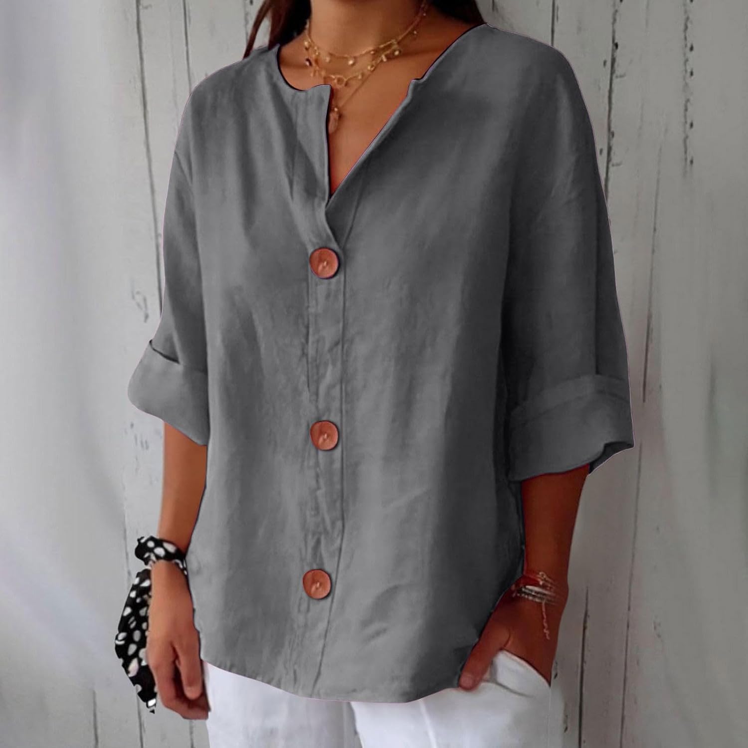 Women's Cotton Linen Relaxed Fit Blouse