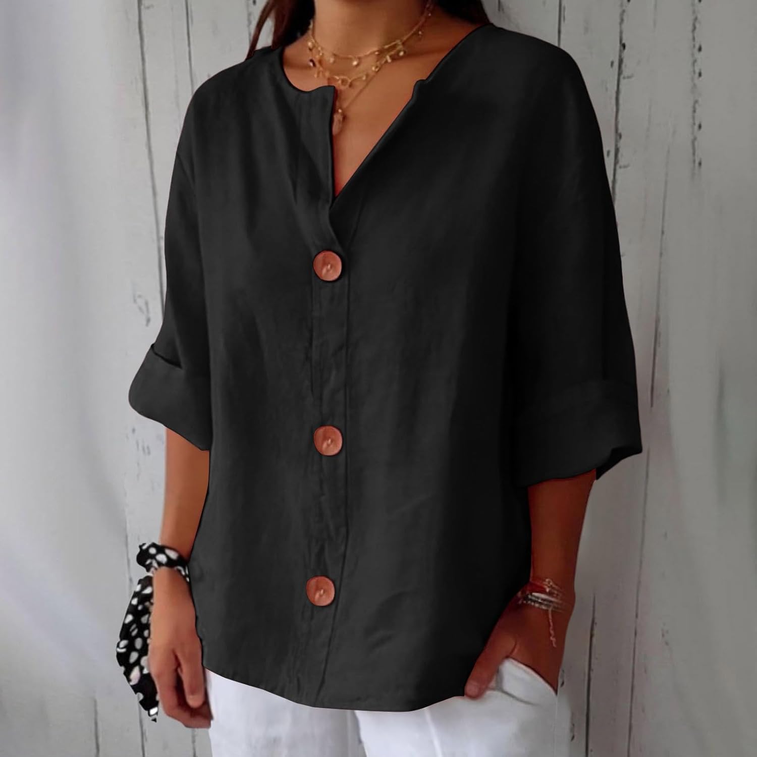 Women's Cotton Linen Relaxed Fit Blouse