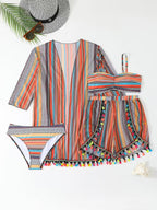 Women's 4-Piece Bikini Set – Cover-Up Shirt, Shorts
