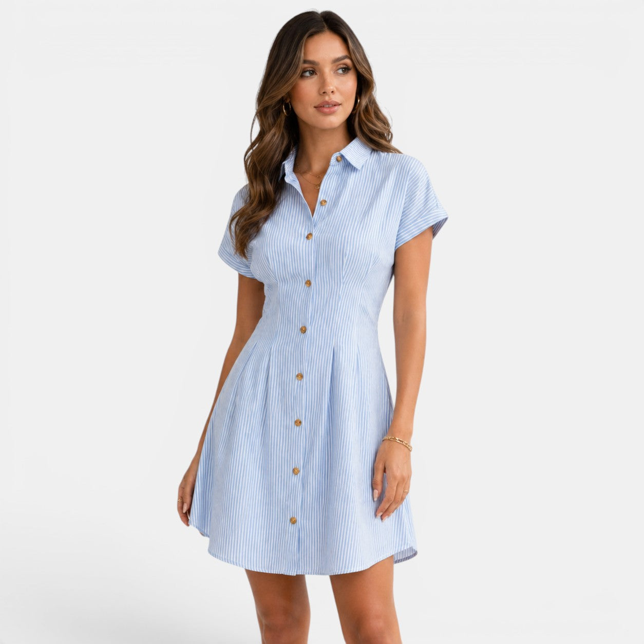 Grace | Elegant Pinstripe Midi Shirt Dress