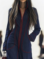 Women's Denim Wide Leg Stand Collar Jumpsuit