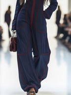 Women's Denim Wide Leg Stand Collar Jumpsuit