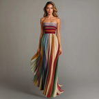 Judith Strapless Maxi Dress – Colorful Pleated, Summer