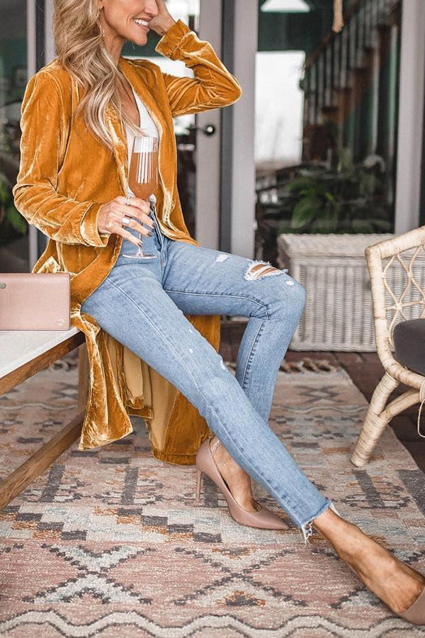 Women's Velvet Kimono Coat – Mandarin Collar