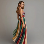 Judith Strapless Maxi Dress – Colorful Pleated, Summer