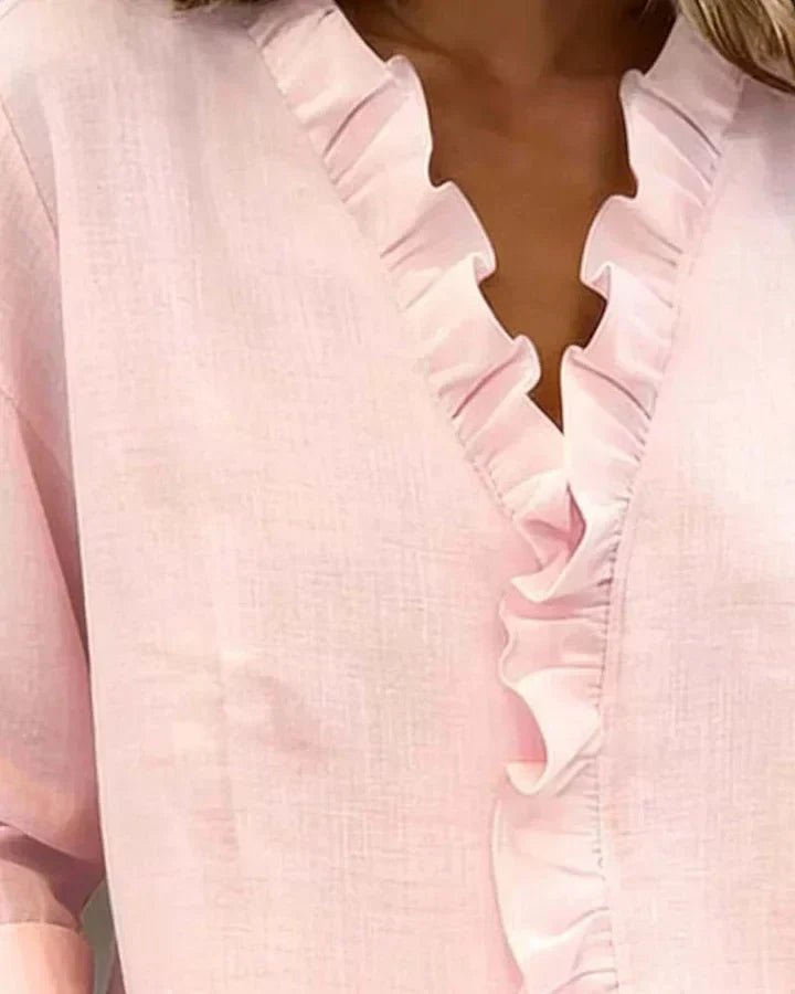 Ruffled blouse with a V-neck