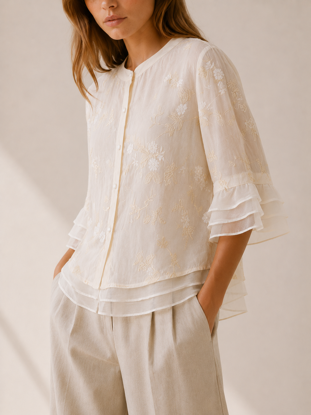 Amelie | Soft Embroidered Floral Blouse