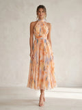 Aurora Watercolour Print Halter Neck Dress