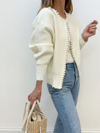 Women's Pearl Trim Ripped Hem Cardigan