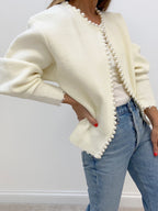 Women's Pearl Trim Ripped Hem Cardigan