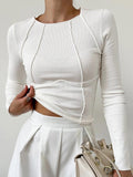 Women's Piping Long Sleeve Crew Neck Top