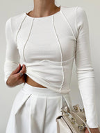 Women's Piping Long Sleeve Crew Neck Top