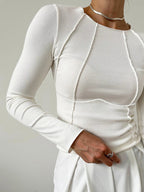 Women's Piping Long Sleeve Crew Neck Top