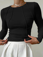 Women's Piping Long Sleeve Crew Neck Top